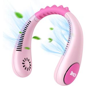 Kids Neck Fan, Portable Bladeless Fans for Kid 4-14Y Girls & Boys, 2600mAh USB Personal Mini Cooling Fan for Travel/Camping/Study, 4 Speeds, Lightweight, Compact, Perfect Summer Gifts for Kids (Pink)