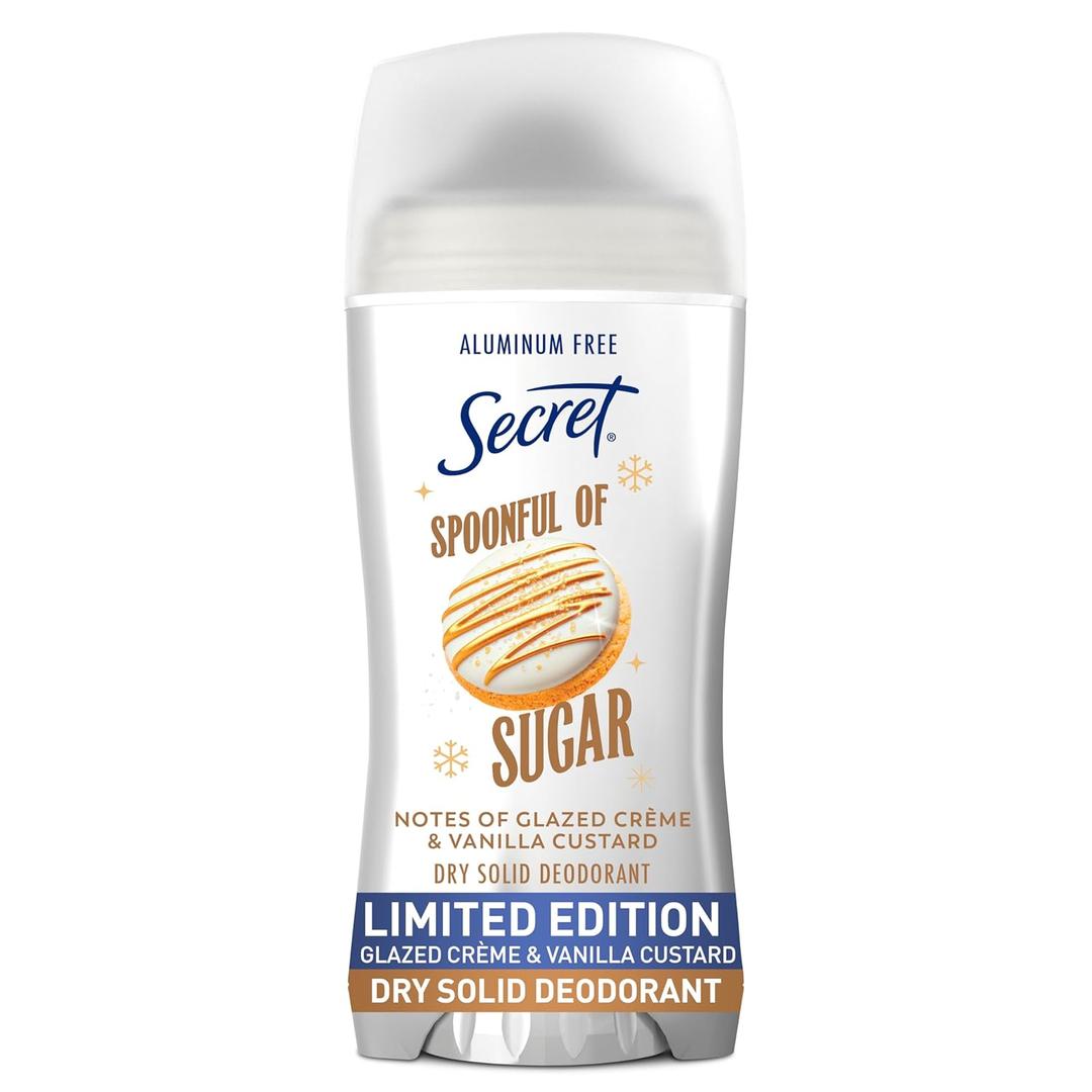 Secret Aluminum Free Deodorant for Women, 48hr Odor Protection with Pro-Hyaluronic Acid, PH Balancing Minerals, Holiday Dry Solid, Spoonful of Sugar with Glazed Crme & Vanilla Custard Scent, 2.4 Oz