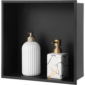 304 Stainless Steel Black Shower Niche, 12.6 x 12.6 x 4.9 in Recessed Bathroom Wall Niche, No Tile Needed Niche, In-Wall Storage Organizer for Bathroom, Kitchen