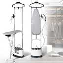 CGOLDENWALL Standing Garment Steamer for Clothes with Flat & Hanging Iron Options: Quick 25s Heat-Up for Continuous 1-Hour Powerful Steam, Including Ironing Board, Fabric Brush and Ironing Gloves