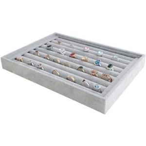 Extra Soft Premium Quality Gray Plush Velvet Jewelry Rings Collection Tray Organizer Stackable Storage Home Organization Store Showtray Drawer Insert Divider