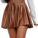 Floerns Women's PU Leather High Waisted Pleated Skirt Faux Leather Party Skater Mini Skirt (Brown, S)