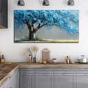 Blue Tree Wall Art for Office Blue Canvas Wall Art for Living Room Tree of Life Poster for Dining Room Size 24 x 48 Inch