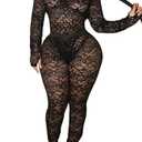 CALEBGAR Sexy 1 Piece Outfits for Women Lace See Through Long Sleeve Backless Bodysuits Bodycon Set Club Jumpsuit Size S