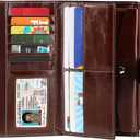 Itslife Womens Wallet RFID Blocking Large Capacity Luxury Wax Genuine Leather Wallets Clutch Wallet Ladies Card holder, Coffee