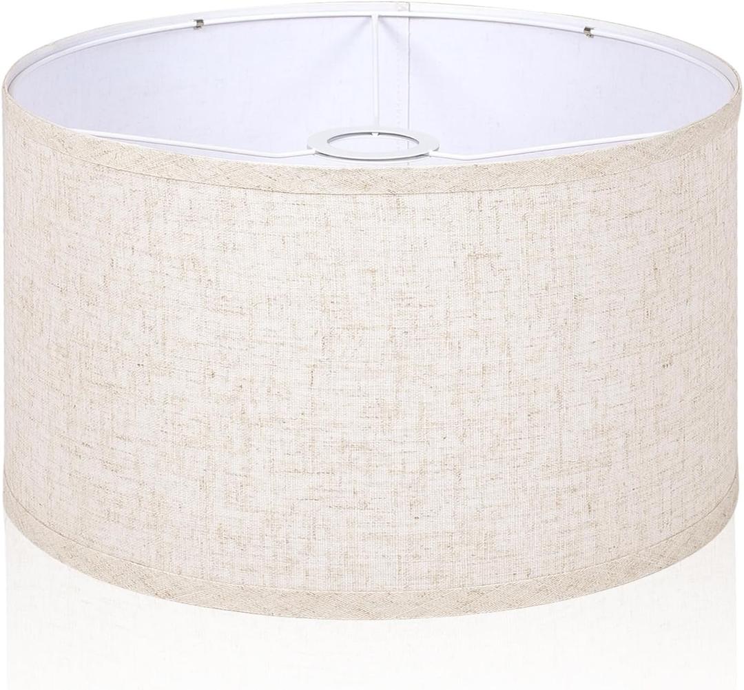 OUTON Beige Drum Lamp Shades for Floor Lamps, 13" Top x 13" Bottom x 10" High, Easy to Assemble, Replacement Linen Lampshades for Table Lamps & Bedside Lamps (1.65" Spider)