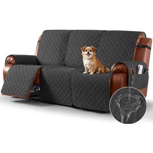 Ruaozz Waterproof Recliner Sofa Covers, 1-Piece Couch Covers for Reclining Couches Reclining Couch Cover Washable Furniture Protector with Elastic Straps Pocket for Kids Pets (Charcoal Grey, 3 Seater)