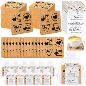 30 Sets Bridal Shower Favors for Guests Include 30 Love Square Cork Coasters Absorbent Cork Mat 30 Thank You Cards and Organza Bags Favors Coaster for Bridal Shower Wedding Party Souvenirs