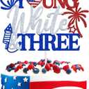 Young White & Three Cake Topper, 4th of July Theme 3 Years Old Cake Decor, Patriotic Independence Day/Memorial Day 3rd Birthday Anniversary Party Decorations Supplies