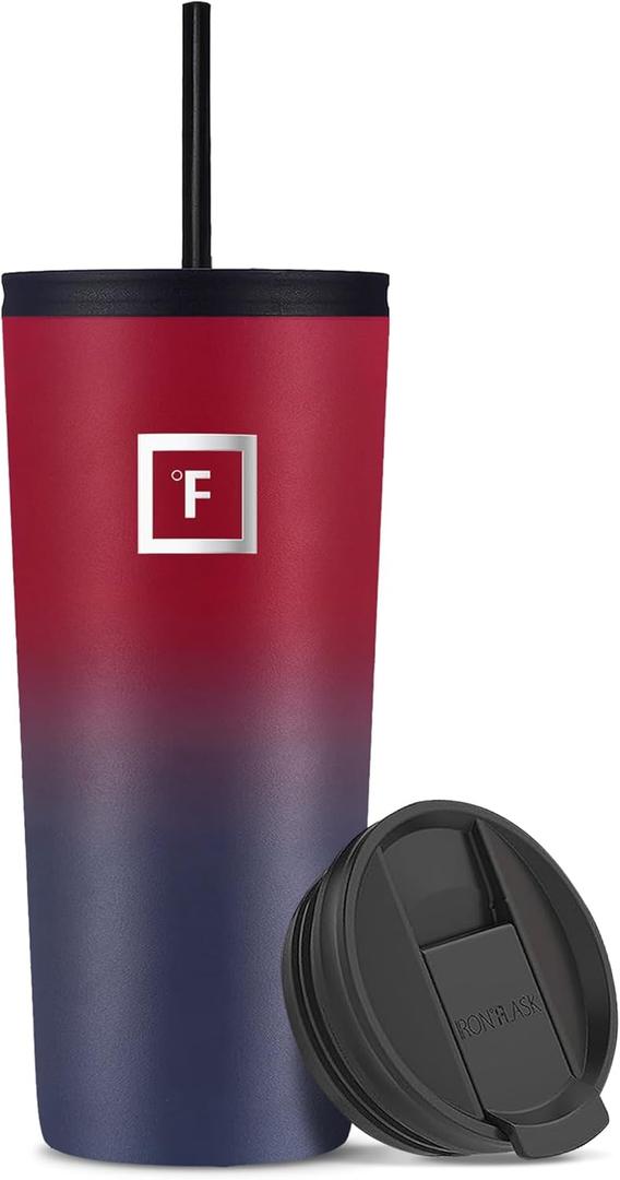 IRON FLASK Classic Tumbler - Vacuum Insulated Stainless Steel Water Bottle, Double Walled, Drinking Cup, Insulated Travel Mug (Dark Rainbow, 24 oz Solid Lid)