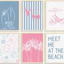 6Pcs Coastal Beach Surfing Wall Art Preppy Bikini Shells Painting Picture Wall Decor Summer Meet Me at the beach Poster Print Artwork for Living Room Bedroom Dining Room Bathroom Home Decoration (10"L x 8"W)