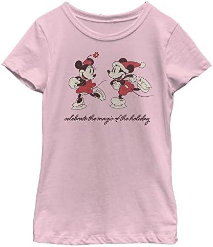Disney Characters Vintage Holiday Skaters Girl's Solid Crew Tee, M