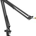 Microphone Arm Stand, FIFINE Suspension Boom Scissor Mic Stand with Heavy Duty Clamp, 3/8" to 5/8" Adapter, for Voice-over, Gaming, Recording, Studio, Home Office (CS1) (Black)