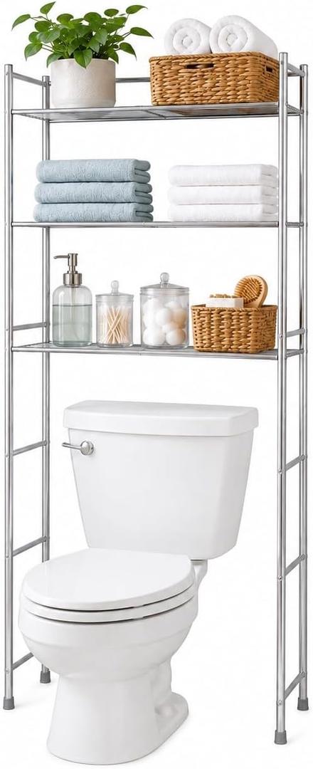 Honey-Can-Do Over-the-Toilet Bathroom Storage Shelf, Steel, Chrome, 4-Tier