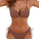 Blooming Jelly Womens Sexy 2 Piece Bikini Sets Cheeky High Cut Bathing Suit Color Block Textured U-Wire Swimsuits 2026 (Brown, S)