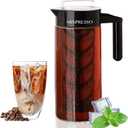 Mixpresso Cold Brew Maker For Iced Coffee and Iced Tea, Cold Coffee Maker Glass Pitcher, Tea Infuser For Loose Leaf Tea, 44oz Large Ice Tea Brewer with Easy to Clean Reusable Mesh Filter.