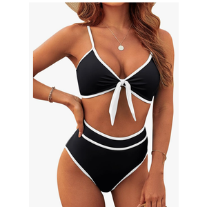 Blooming Jelly Womens High Waisted Bikini Set Tie Knot High Rise Two Piece Swimsuits Bathing Suits, Size L