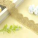 IDONGCAI Gold Ribbon Lace Embroidery Metallic Venice Lace Edging Trimming Fabric for Cake Fringe, Wedding Bridal Dress, Costume or Jewelry, Crafts and Sewing (Gold Trim 2#)