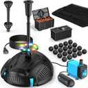POPOSOAP Pond Filter with Fountain Kits Built-in U-V Clarifier, 660GPH Pond Pump Filter with RGB LED Lights & Remote Controller Light Timer, Pond Filters for Outdoor Ponds Clean, Clear P2300D