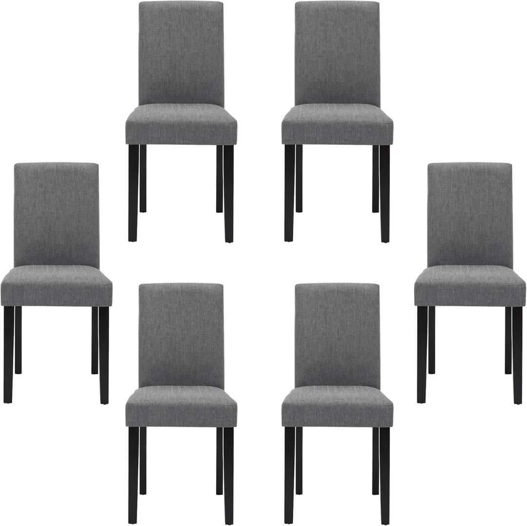 Set of 6 Modern Fabric Upholstered Dining Chairs Elegant Design Dining Room Chairs (Gray Set of 6) (Grey)