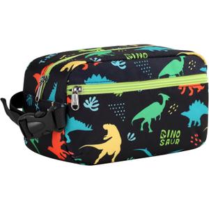 Bagseri Kids Snack Bag Boys - Small Reusable Mini Cooler Pouch, Insulated 3.9L Food Carrier with Buckle Handle for School and Daycare, Fits in Backpack, Black Dinosaur