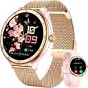 Smart Watches for Women, HD Screen Fitness Tracker 5ATM Waterproof with Bluetooth Make/Answer Calls, Activity Trackers with Heart Rate/Sleep/Female/SpO2 Monitor, Smartwatch for iPhone/Android(2 bands) (Golden Mesh Steel + Pink)