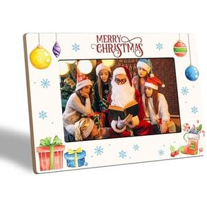 MBYHP Merry Christmas Picture Frame - 4"X6" Gift socks Wooden Photo Frame - Christmas Tabletop Decoration for Farmhouse Home Office - Xmas Gifts for Family Friends - A05