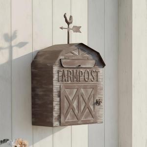 Rustic Mailboxes for Outside Wall Mount  Vintage Farmhouse Mailbox Wall Mount for House | Decorative Wall Mounted Mailboxes for Outside | Metal Outdoor Mail Box with Barn Door Design (Distressed Chestnut)
