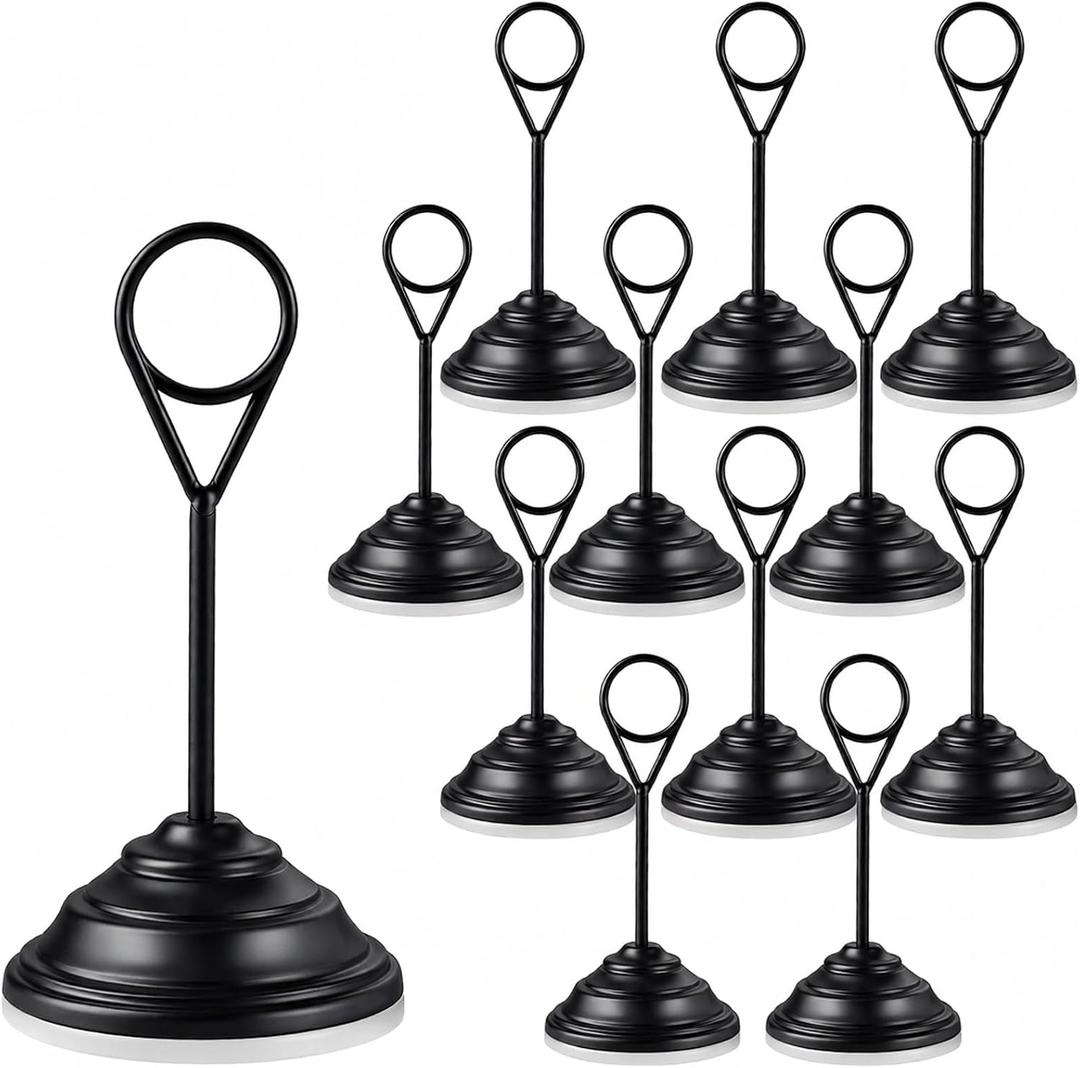 12 Pcs Wedding Table Number Holders Metal Black Small Card Holder, 4.7 Inch