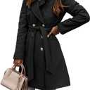 IDEALSANXUN Womens Wool Coats Fall Winter Double Breasted Trench Coat with Belt (XX-Large, Black)