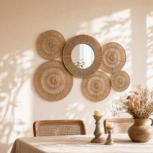 Wicker Wall Decor Baskets, 6 Packs Boho Wall Art - 20",18",16",14",12,10", Set of 6 - Large