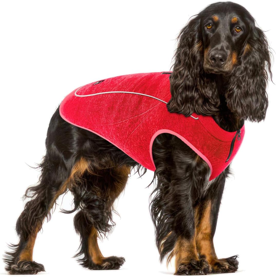 Insulated Fleece Sweater for Dogs | Lightweight Warm Dog Vest | Zipper Port for Harness | Cold Weather Winter Jacket | Rain Snow Repellant Coat | Adjustable for Small Medium Large Girl Dogs (Red/M)