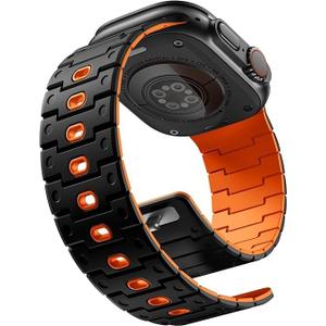 Bandletic Watchband Compatible with Apple Watch Ultra Band/Apple Watch Ultra 2 Band - Durable Silicone Magnetic Bands for iWatch Series 11 10 46mm, 9/8/7 45mm, SE3/6/5/4 44mm, 3/2/1 42mm, Black/Orange