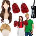 5 Pieces 90s Vintage Style Cheerleader Couple Costume Halloween TV Series Costume Includes Inflatable Mobile Phone Cheerleading Poms Wigs with Hair Net for Adults Cosplay Party Accessories