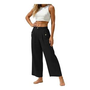 Blooming Jelly Women Dress Work Palazzo Wide Leg Business Casual Pants High Waisted Summer Trendy Slack Teacher Travel Trouser (M, Black)