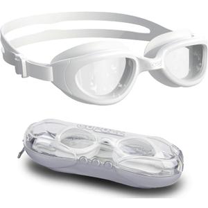 COPOZZ Kids Swim Goggles | Anti-Fog & HD | Comfy 3D Fit | Durable Unisex-Child Swimming Goggles for Boys & Girls Ages 3-14 (White)