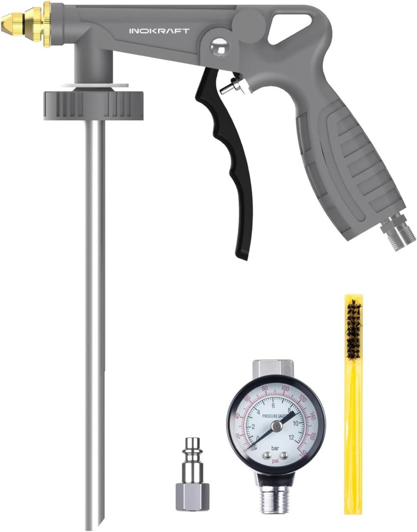 InoKraft Rust Proofing Spray Gun, Bedliner Gun with Adjustable Nozzle and Pressure Regulator, for Truck Bed Liner Coating, Rubberized Undercoat, Suitable for Raptor Tintable Urethane Spray-On (Thread Model)