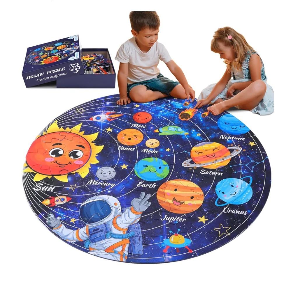 Civaner 70 Pieces Floor Puzzles Valentines Large Puzzles for Kids Ages 3-8 Jigsaw Puzzle Educational Gifts for Toddlers Girls Boys Baby Shower Holiday Birthday(Solar System)