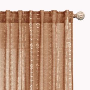 Boho Curtains 2 Panels Patterned Farmhouse for Living Room Bedroom, Vintage Floral Printed Terracotta Rust Colored Linen Sheer Rustic Curtains 84 Inch Length Set (50"W x 84"L (Pack of 2))