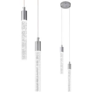 Modern Light Fixture Kitchen Island Pendant Light Dimmable LED Chrome Pendant Lights Mini Crystal Pendant Lighting for Bedroom Dining Room Living Room (2-Light)