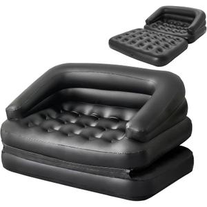 Inflatable Sofa Bed for Camping, Pool Float Couch Outdoor Mattress Bed with Armrest, Full Size, Black
