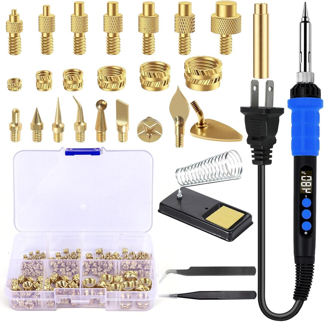90W Digital Soldering Iron Heat Set Insert Tool,130PCS Threaded Inserts Nut,8PCS Heat Set Insert Tips,9PCS Pyrography Burning Tips Heat Set Insert Tool 3D Printing Tool for Inserts 3D Printing