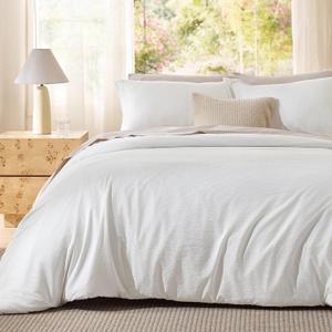 Bedsure Textured Duvet Cover King Size - Cotton-Like Polyester Jacquard Duvet Cover Set for All Seasons - 3 Pieces Elevated Textured Dobby Soft Bedding Set, NO Comforter (White, King, 104" x 90")