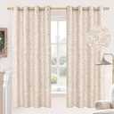 BGment Oatmeal Linen Curtains for Bedroom 63 Inch Length - Cottage Core Vintage Botanical Jacquard Light Filtering Grommet Window Curtains for Dining Room 2 Panels, Each 52 Inch Wide