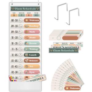 Godery Boho Daily Schedule Pocket Chart for Classroom with 24 CardsWelcome Back to School Classroom Decorations, White