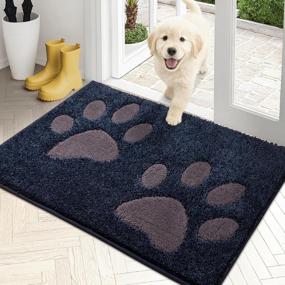 PURRUGS Dirt Trapping Door Mat 20" x 31.5", Non-Skid/Slip Machine Washable Microfiber Entryway Rug, Dog Doormat, Super Absorbent Welcome Mat for Muddy Wet Shoes and Paws, Navy Blue