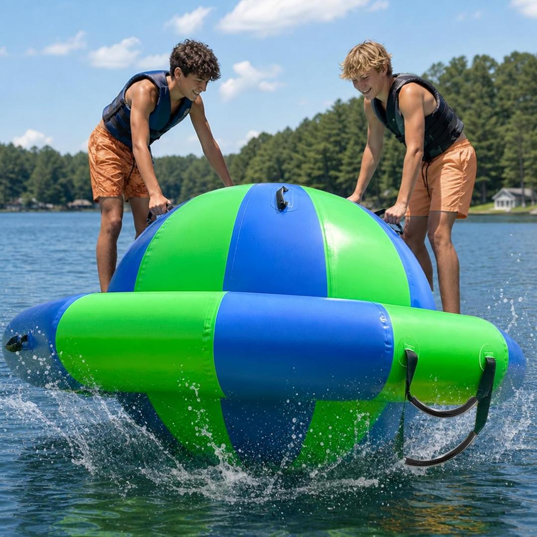 6.5×3.6FT Giant Inflatable Dome Rocker Water Bouncer with Electric Pump,Heavy-Duty 0.6mm PVC Rocker Dome with 6 Handles, Ladder Access & 380LBS Capacity for Backyard, Pool & Beach Fun, 6.5 x 3.6 x 3.6075 feet