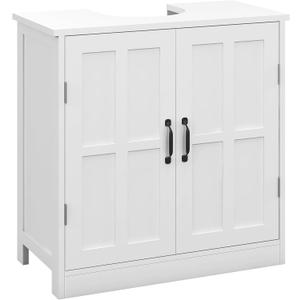 kleankin Pedestal Sink Storage Cabinet, Under Sink Cabinet with 2 Doors and Adjustable Shelf, Bathroom Vanity with U-Shape Cut-Out, White