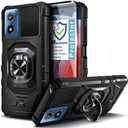 Designed for Motorola Moto G Play 2024 Case, Black | Full-Body Protective [Military-Grade] Ring Holder Phone Cover with Tempered Glass Screen Protector