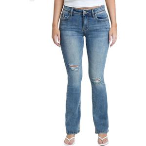 YMI Jeans Women's Wannabettabutt Mid Rise Bootcut Jeans (7, Tinted Light Rips)